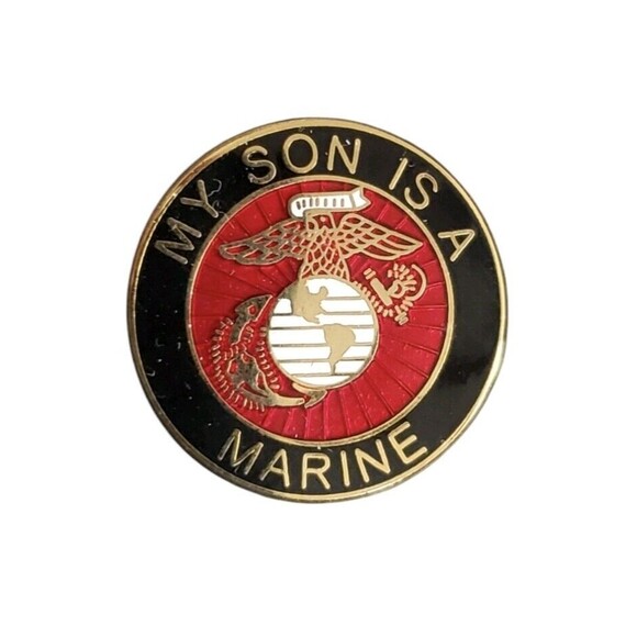 USMC Marine CORPS My Son is a Marine Lapel Pinback Brooch Badge 1" - Picture 3 of 3
